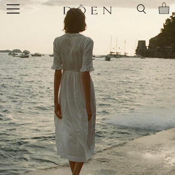 DOEN Rosabella Embroidered Midi Dress bow lace salt white size XS - Picture 4 of 16